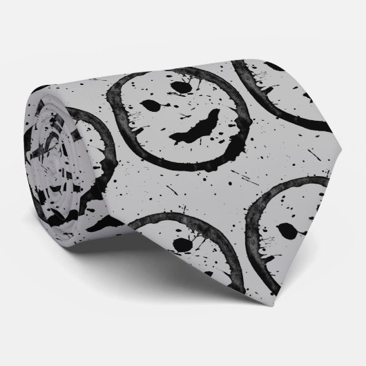 Cravate Cool Sardé Joyeux visage souriant motif gris clair (Roulé)