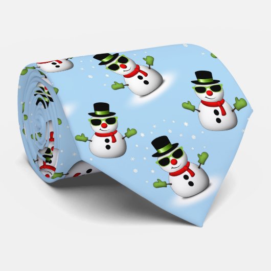 Cravate Cool Snowman Noël motif bleu hiver (Roulé)