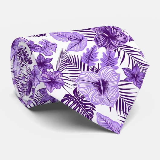Cravate Cool violet blanc tropical floral (Roulé)
