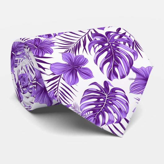 Cravate Cool violet blanc tropical floral (Roulé)