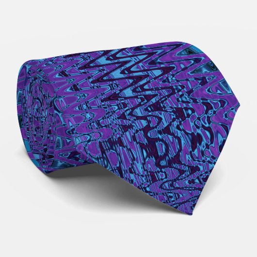 Cravate Cool violet et bleu Abstrait teinture Vagues rétro (Roulé)