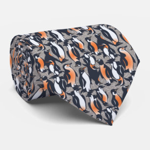 Cravate COOLEST Gray Allover Penguin Pattern