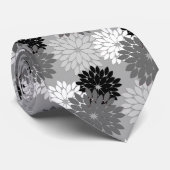 Cravate Copie florale moderne de kimono, gris, noir et (Roulé)