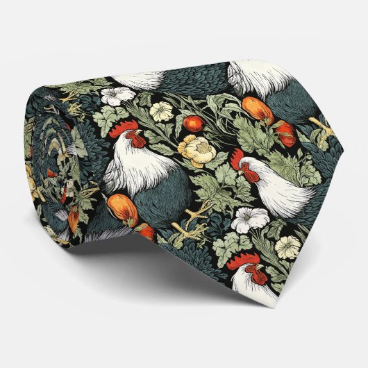 Cravate Coq dans le Jardin Vert William Morris Style (Roulé)