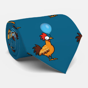 Cravate Coq de dessin animé tenant un ballon bleu