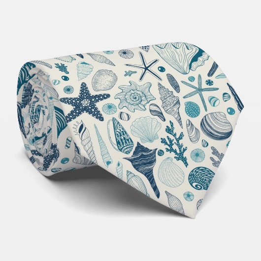 Cravate Coques de mer sur le blanc (Roulé)