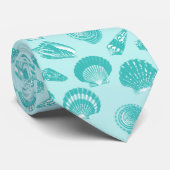 Cravate Coquillages - aqua mol et blanc (Roulé)