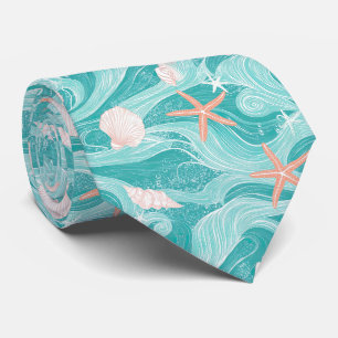 Cravate Coquillages et Motif de Vagues Océaniques (13)