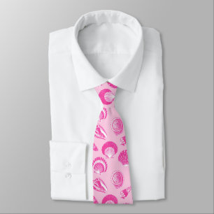 Cravate Coquillages - Fuchsia rose et blanc