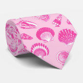 Cravate Coquillages - Fuchsia rose et blanc (Roulé)