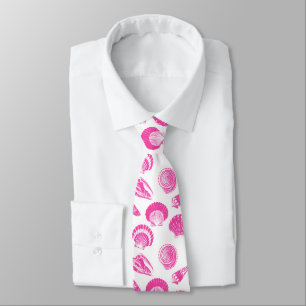 Cravate Coquillages - Fuchsia rose et blanc