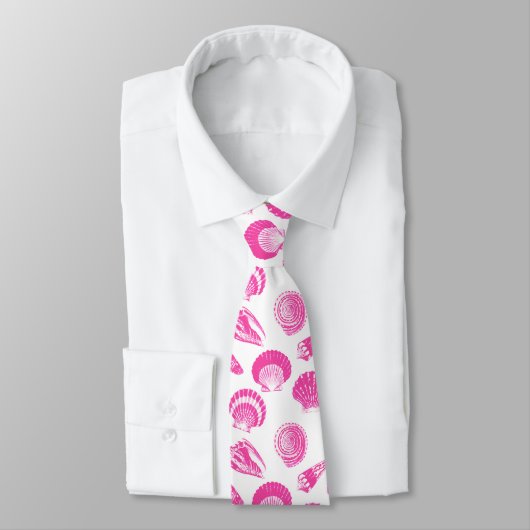 Cravate Coquillages - Fuchsia rose et blanc (Attaché)