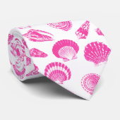 Cravate Coquillages - Fuchsia rose et blanc (Roulé)