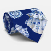 Cravate coquilles bleues blanches (Roulé)