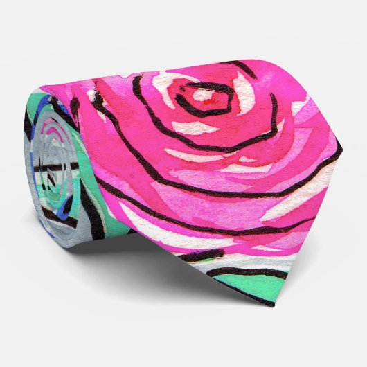 Cravate Corail rose bleu vert Aquarelle Art (Roulé)