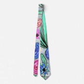 Cravate Corail rose bleu vert Aquarelle Art (Dos)