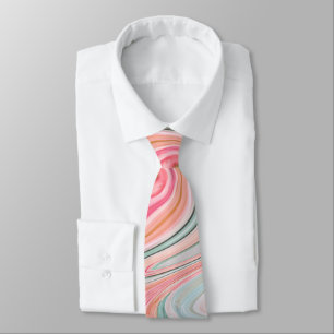 Cravate corail rose rousse menthe marbre vert tourbillons 