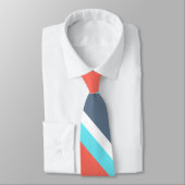 Cravate Corail vivant, bandes bleues et grises (Attaché)