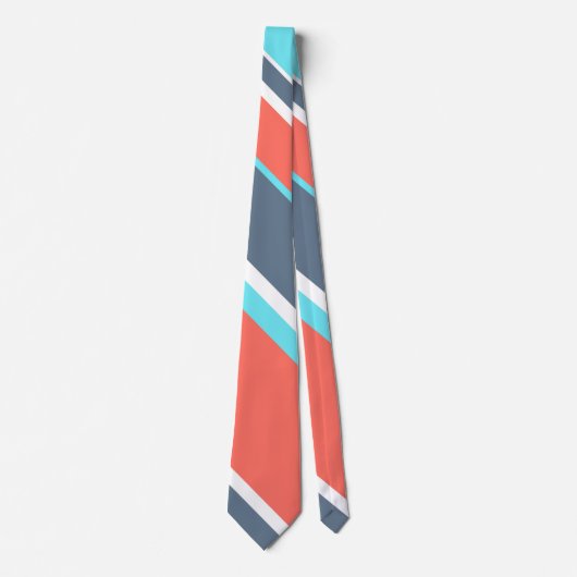 Cravate Corail vivant, bandes bleues et grises (Devant)