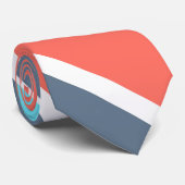 Cravate Corail vivant, bandes bleues et grises (Roulé)