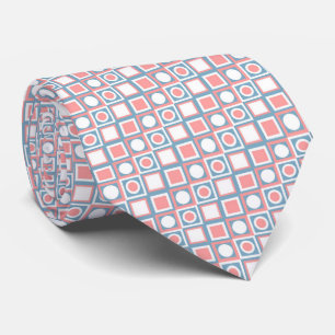 Cravate Coral Blush Peach Rose Bleu Blanc Art Motif