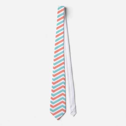 Cravate Coral rose, Aqua Blue, White Chevron Stripes (Devant)