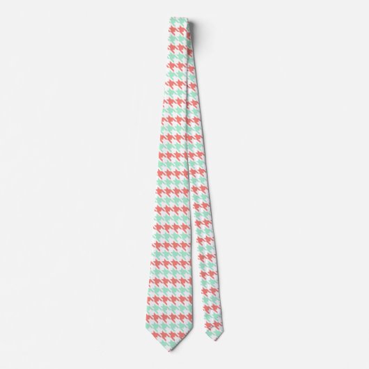 Cravate Coral rose et Mint Motif Houndstooth (Devant)
