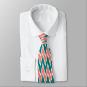 Cravate Coral rose et Turquoise Motif Zigzag (Attaché)