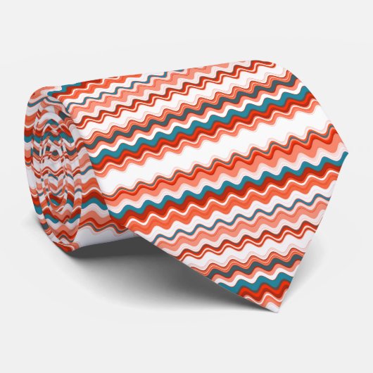 Cravate Coral rose rouge Vague Zigzag Motif (Roulé)