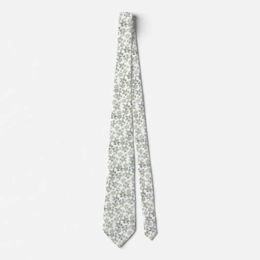 Cravate Corbata blanca elegante con hojas verdes (Devant)