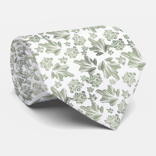 Cravate Corbata blanca elegante con hojas verdes (Roulé)