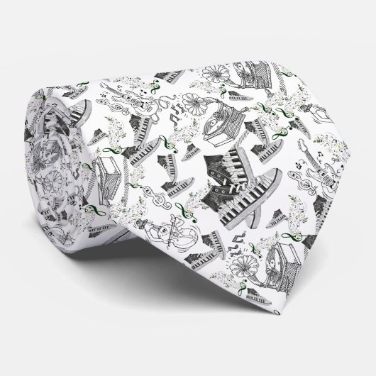 Cravate Corbata con instrumento musical y flores (Roulé)