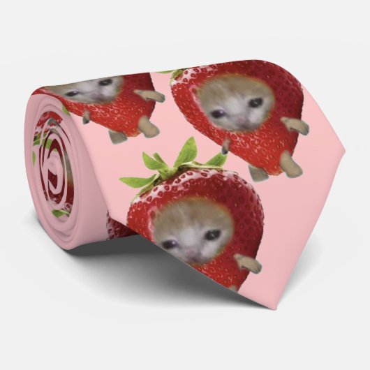 Cravate Corbata gato fresa mème gracioso (Roulé)