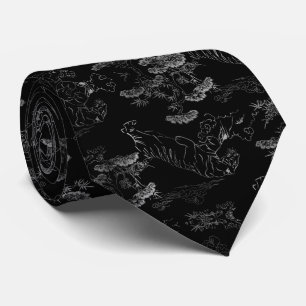 Cravate Corbata negra con tigre gris