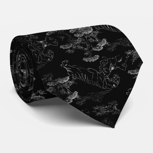 Cravate Corbata negra con tigre gris (Roulé)