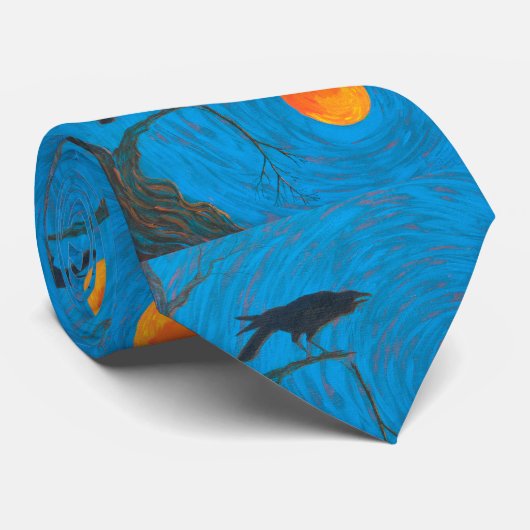 Cravate Corbeau et Pleine lune (Roulé)