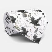 Cravate Corbeau noir, lune et Plante sauvage (Roulé)