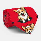Cravate Corgi de Noël mignonne à Santa hat Pixel art (Roulé)