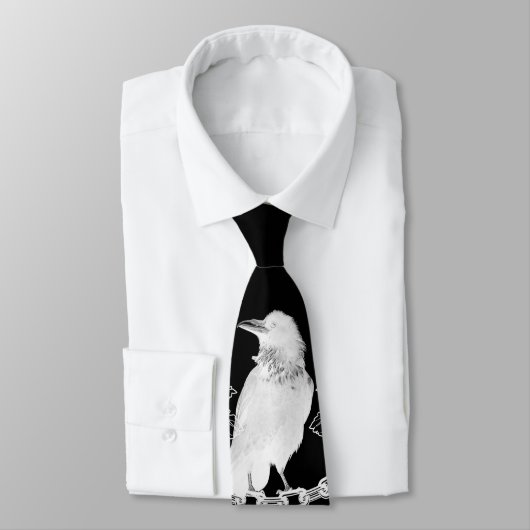 Cravate Corneille et fleurs impressionnantes en noir et (Attaché)