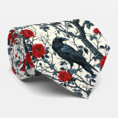 Cravate Corneille et roses rouges (Roulé)