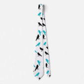 Cravate Corneilles noires et turquoise (Devant)