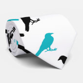 Cravate Corneilles noires et turquoise (Roulé)