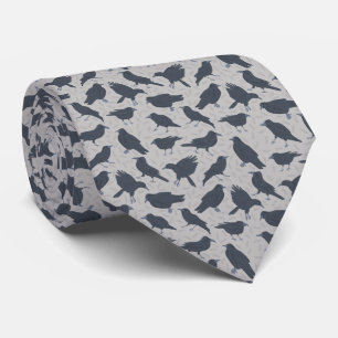Cravate Corneilles Noires Oiseaux Gris Motif