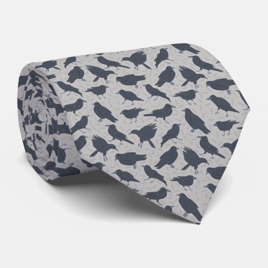 Cravate Corneilles Noires Oiseaux Gris Motif (Roulé)