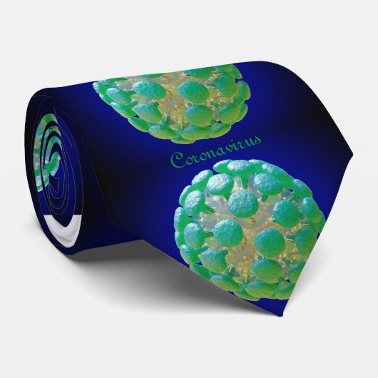 Cravate - Coronavirus vert sur bleu (Roulé)