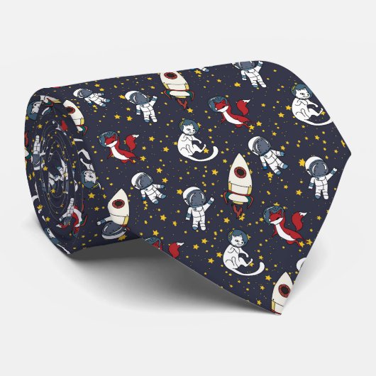 Cravate Cosmic space man fox cat stars pattern (Roulé)
