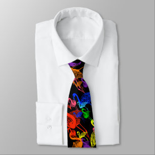Cravate Costume noir de Flamants roses d'arc-en-ciel