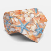 Cravate Côtière rustique - Coquillages, Poissons étoilés,  (Roulé)