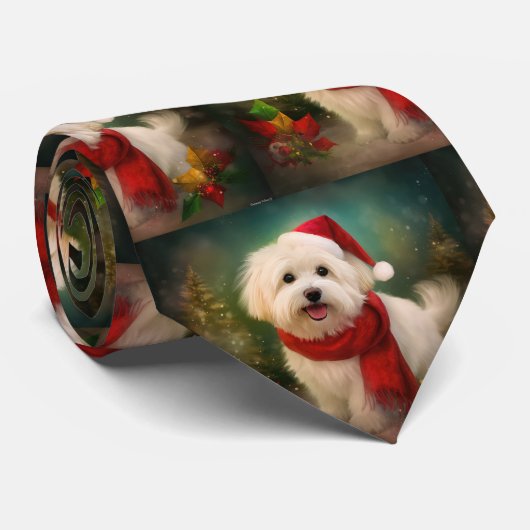Cravate Coton De Tulear Chien dans la neige Noël (Roulé)