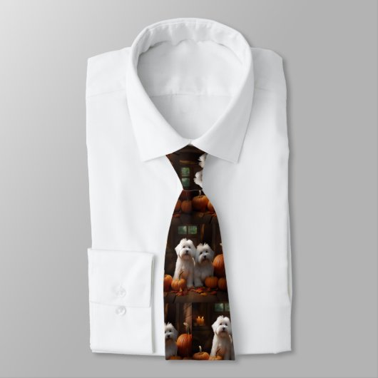 Cravate Coton De Tulear Chiot Automne Citrouille délice (Attaché)